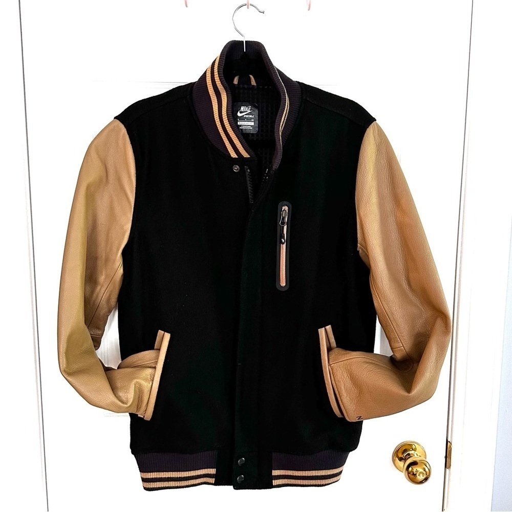 Nike Tech NSW Rare Destroyer Bomber Leather/Wool Varsity Jacket size M EUC